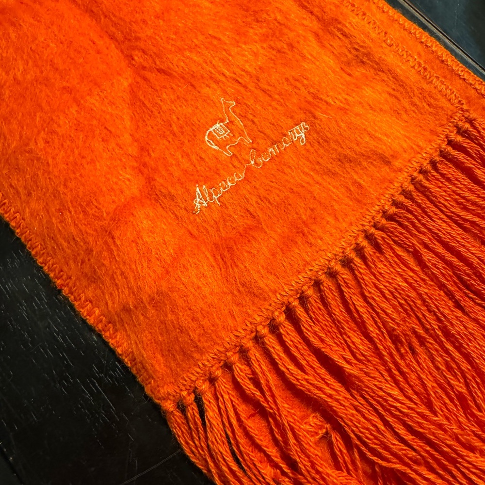 Bright Orange Alpaca Scarf with Fringe - Picture 3 of 5